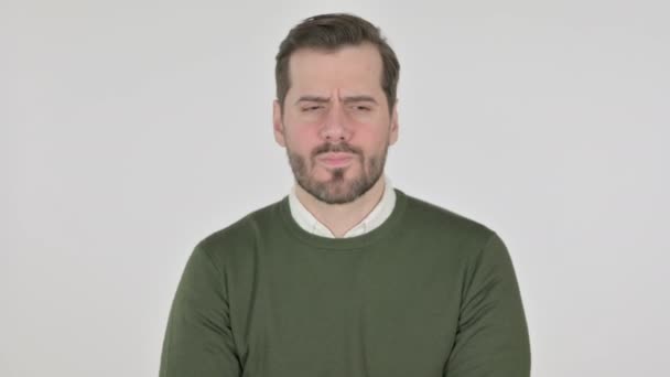 Portret van zieke man met tandpijn, wit scherm — Stockvideo