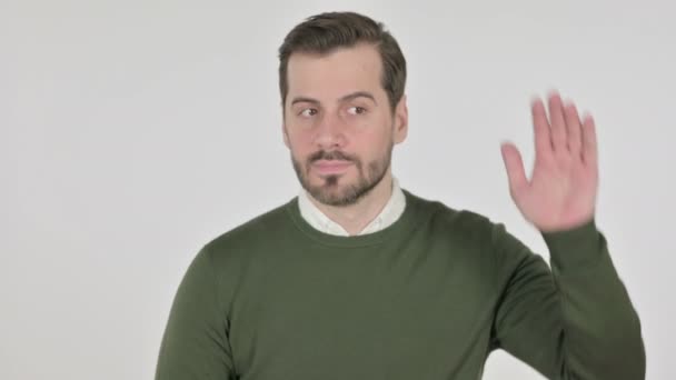 Portrait of Man Listening Carefully, White Screen — Stockvideo