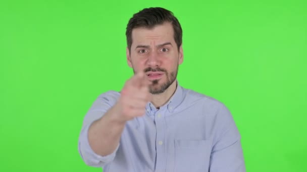 Portrait of Man Feeling Angry, Fighting, Green Screen — Video