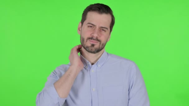 Portrait of Man having Neck Pain, Green Screen — Stock video