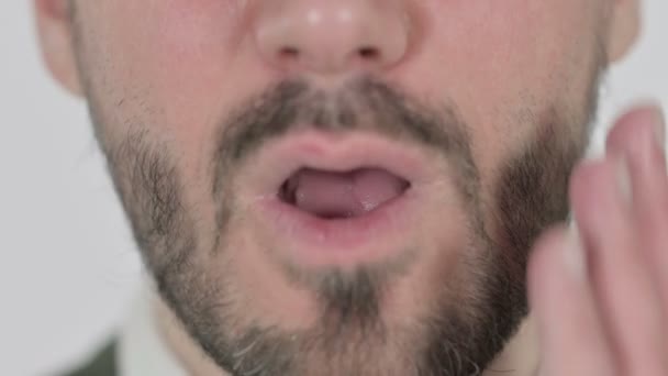 Close up of Mouth of Man with Cavity, Toothache, White Screen — Vídeos de Stock