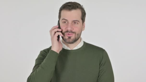 Retrato de Homem Falando em Smartphone, Tela Branca — Vídeo de Stock