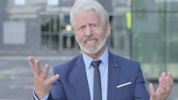 Outdoor Old Businessman Feeling Angry, Fighting