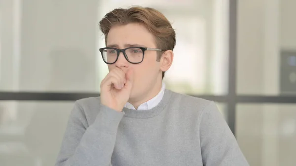 Portrait of Sick Young Man Coughing — Stock Photo, Image