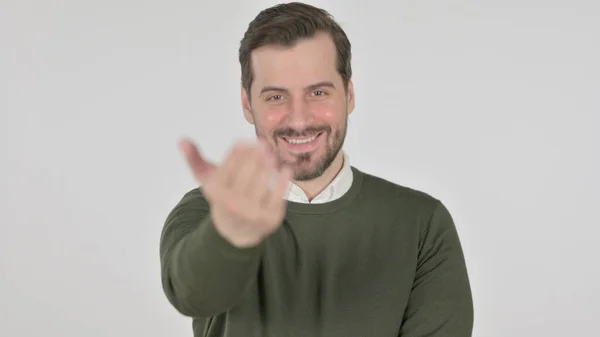 Portrait of Inviting Man, White Screen — Fotografia de Stock