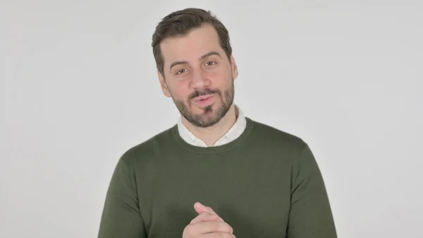 Portrait of Man Talking on Online Video Call, White Screen — Photo