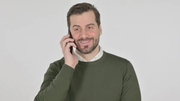 Retrato del Hombre Hablando en Smartphone, Pantalla Blanca —  Fotos de Stock