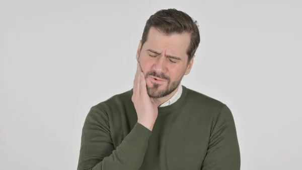 Portrait of Sick Man having Toothache, White Screen — Stockfoto