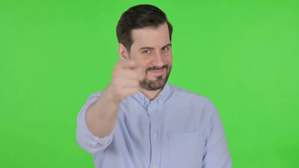 Portrait of Man Pointing at the Camera, Green Screen — Stockfoto