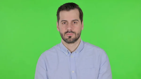 Portrait of Serious Man Looking at the Camera, Green Screen — Photo