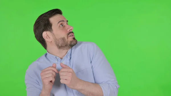 Portrait of Man Feeling Scared, Frightened, Green Screen —  Fotos de Stock