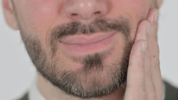 Close up of Mouth of Man with Cavity, Toothache, White Screen — Stockfoto