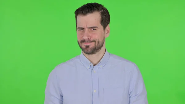 Portrait of Man Disliking Gesture, Green Screen — ストック写真