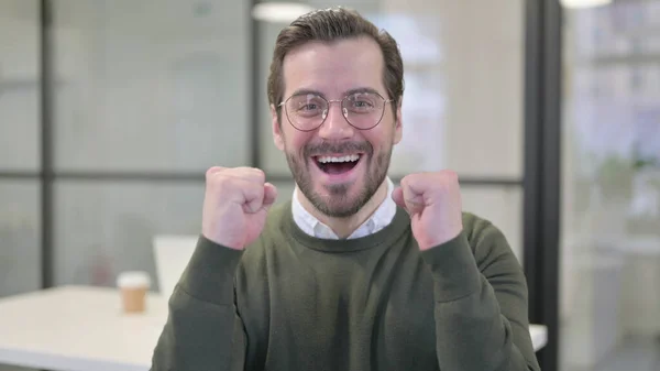 Portrait of Excited Young Businessman Celebrating Success — Stock Photo, Image