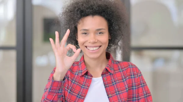 Portrait of African Woman showing Ok Sign — Stockfoto