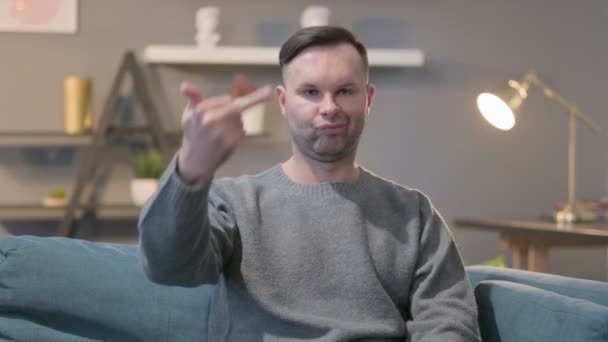 Portrait of Abusive Casual Man Showing Middle Finger Sign — Stock Video