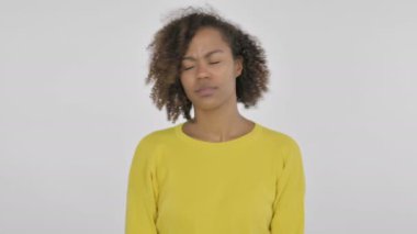 African Woman showing No Sign by Shaking Head on White Background 