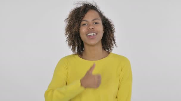African Woman Showing Thumbs Sign White Background — Video
