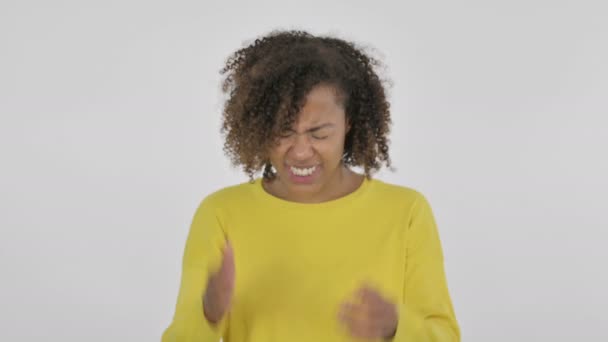 African Woman Shouting Screaming White Background — Vídeo de Stock