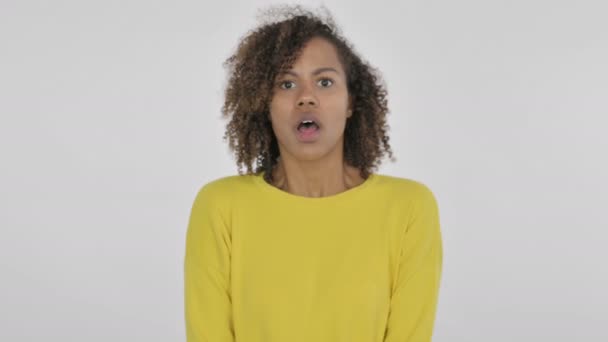 African Woman Feeling Scared Frightened White Background — Stockvideo