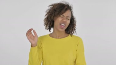 Disappointed African Woman Reacting Loss on White Background 