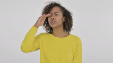 African Woman Looking Around, Searching White Screen 