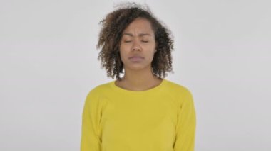 African Woman Feeling Sad on White Background 
