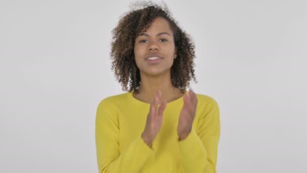 African Woman Clapping Applauding White Background — Vídeo de Stock