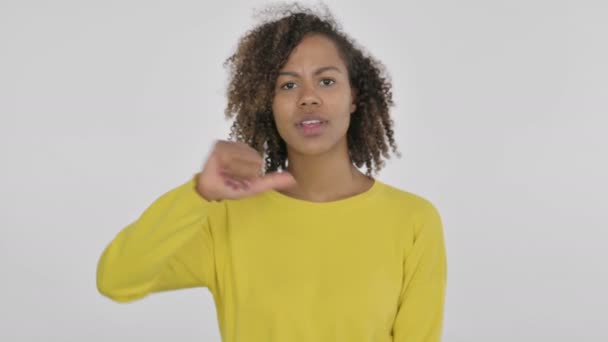 Thumbs Gesture African Woman White Background — Vídeo de Stock