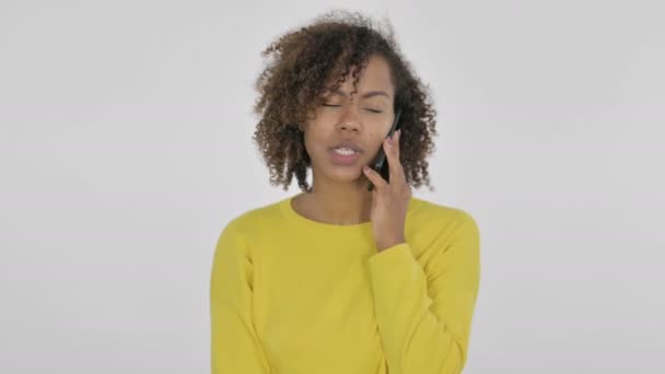 African Woman Talking Phone White Background — Stok video