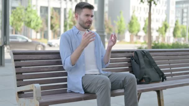Tense Man Feeling Frustrated While Sitting Bench — Stockvideo