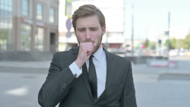 Businessman Coughing While Standing Outdoor — Vídeo de Stock