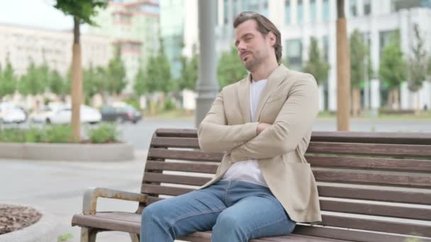 Tired Man Sleeping While Sitting Bench — Video