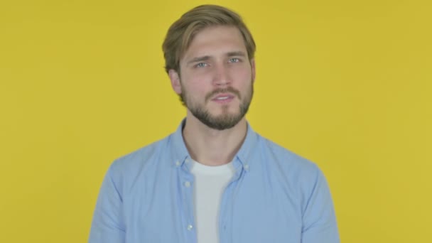 Denying Casual Young Man Rejection Yellow Background — Video Stock