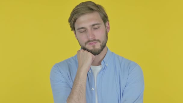 Casual Young Man Sleeping Yellow Background — Stock videók