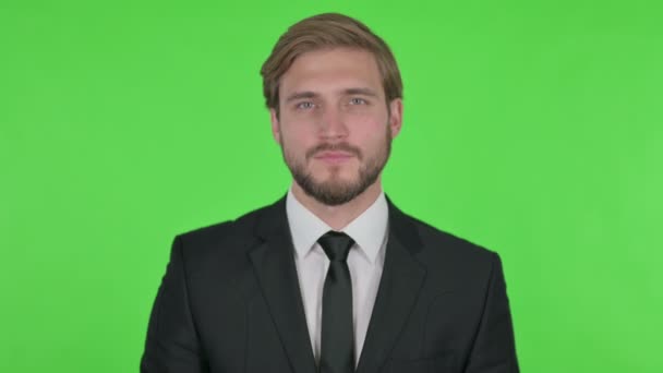 Young Adult Businessman Denial Green Background — Wideo stockowe