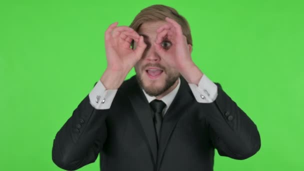 Young Adult Businessman Looking Searching Green Screen — Video