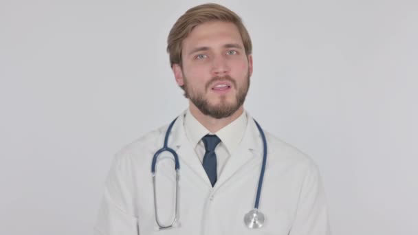 Denying Young Adult Doctor Rejection White Background — Stok video