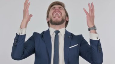 Young Adult Businessman Shouting and Screaming on White Background 