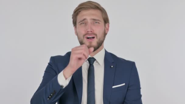 Young Adult Businessman Coughing White Background — Stockvideo