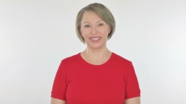 Smiling Senior Old Woman on White Background 