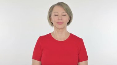 Approval by Senior Old Woman, Shaking Head on White Background 