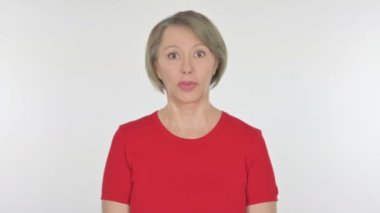 Shocked Senior Old Woman Wondering on White Background 