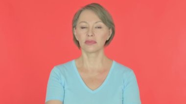 Rejecting Senior Old Woman Denying on Red Background 