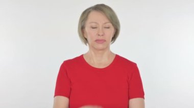 Senior Old Woman in Denial on White Background 