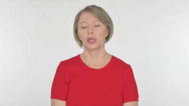 Senior Old Woman Coughing on White Background 