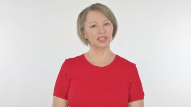 Denying Senior Old Woman Shaking Head Rejection White Background — Stockvideo
