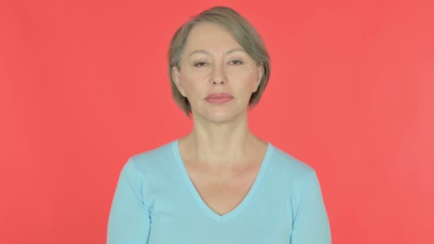 Rejecting Senior Old Woman Denial Red Background — Vídeos de Stock