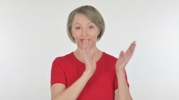 Senior Old Woman Clapping Applauding White Background — Stock Video
