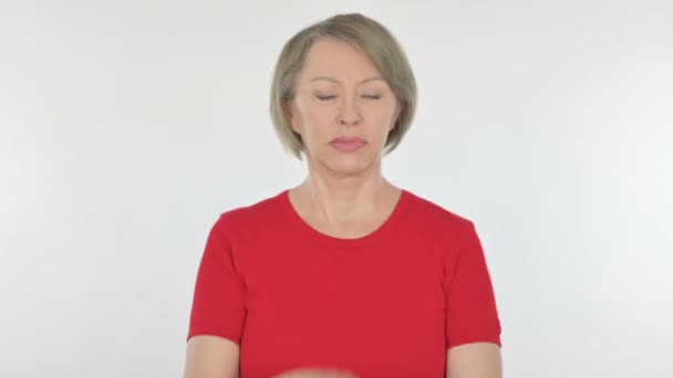 Senior Old Woman Denial White Background — 비디오